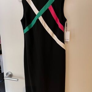 Calvin Klein Black Midi Dress with Pink, Green, and White Stripes